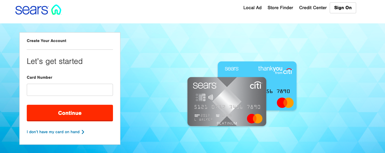 Sears card activation page