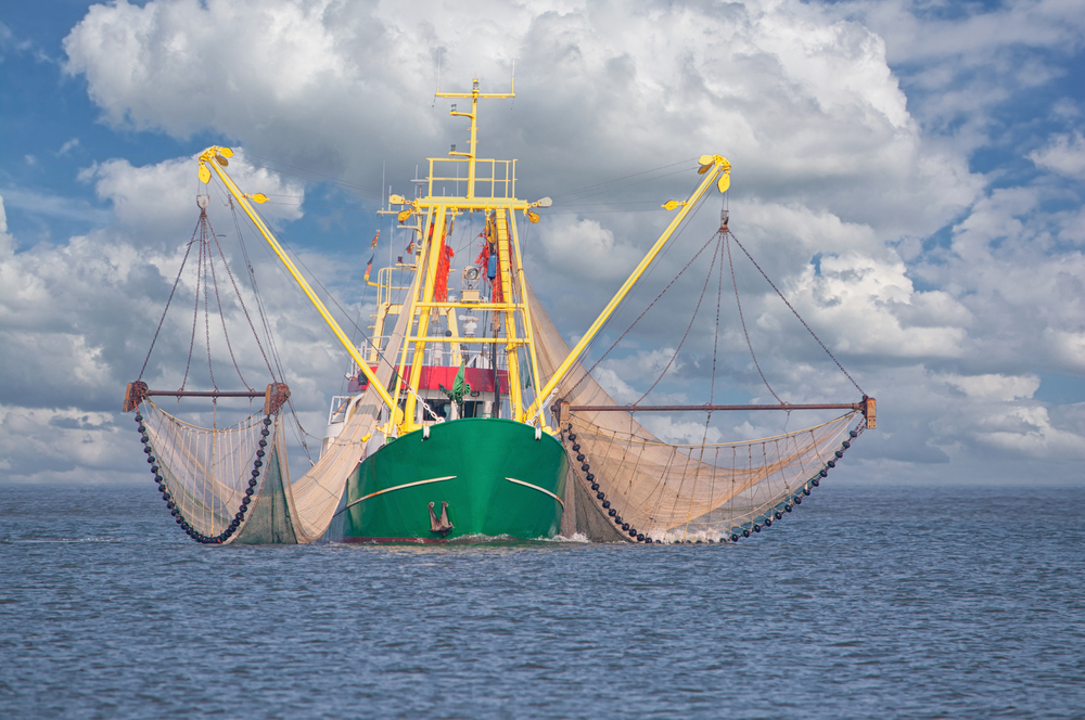Shrimp boat on the North Sea, North Frisia, Germany