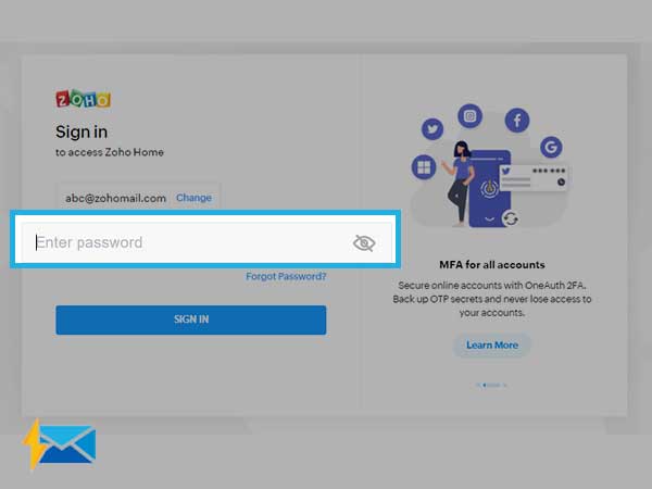 enter your Zoho email password