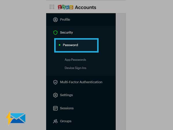Select the password option from the Security menu