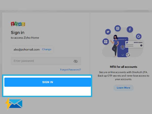 click on Zoho login option 