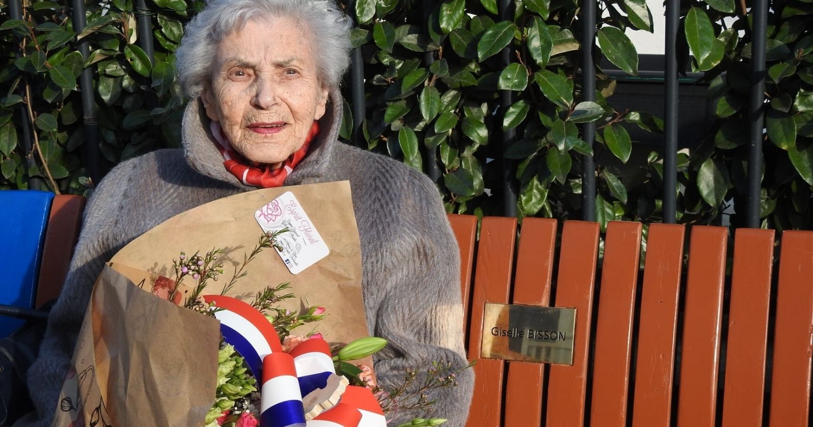 A town in Normandy puts up a bench so Giselle, 101, can take a break along the way