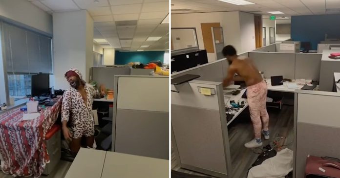  VIDEO.  This American protests his indecent salary and decides to move into his office

