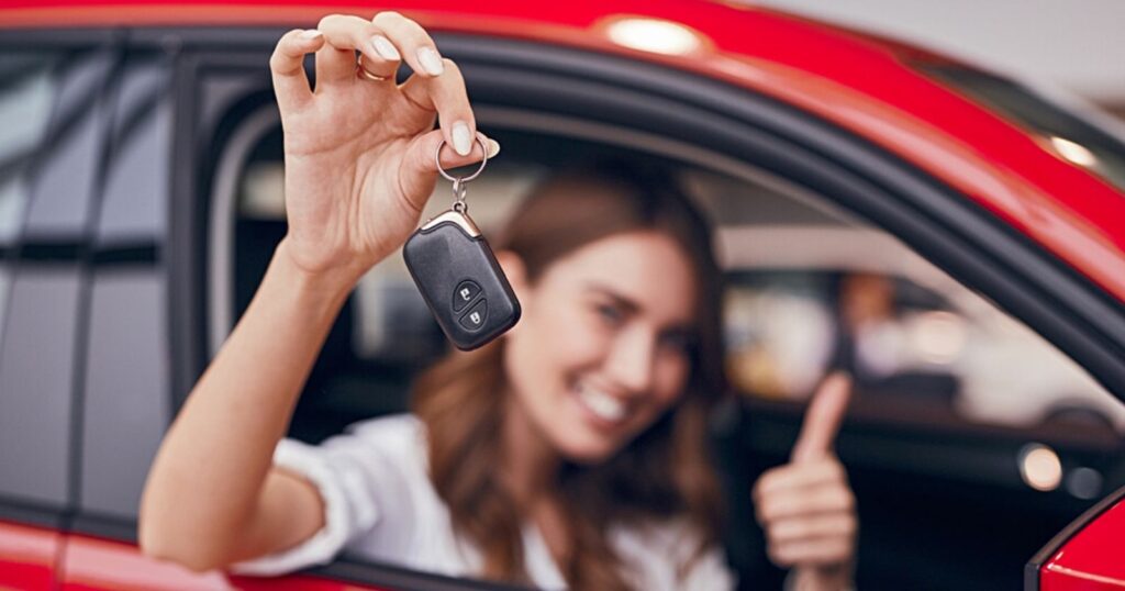 Woman with car keys.