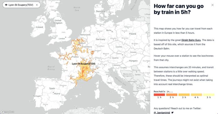  How far can you go by train in less than five hours?  Answer with this interactive map.

