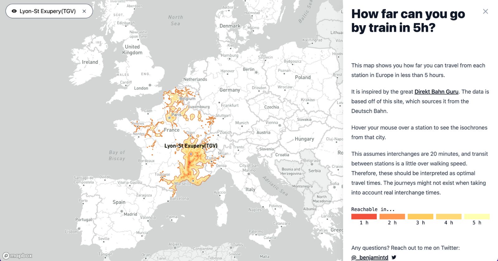 How far can you go by train in less than five hours?  Answer with this interactive map.